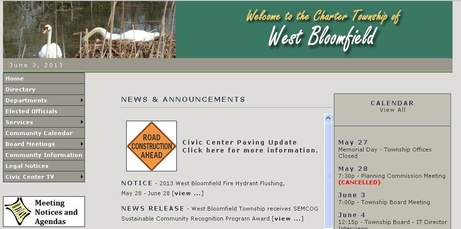 The worst website in area code 248 was West Bloomfield. Just not very inviting for visitors